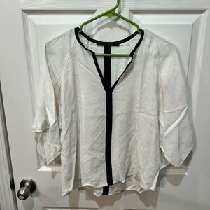 Zara White and Black Blouse with flowy sleeves